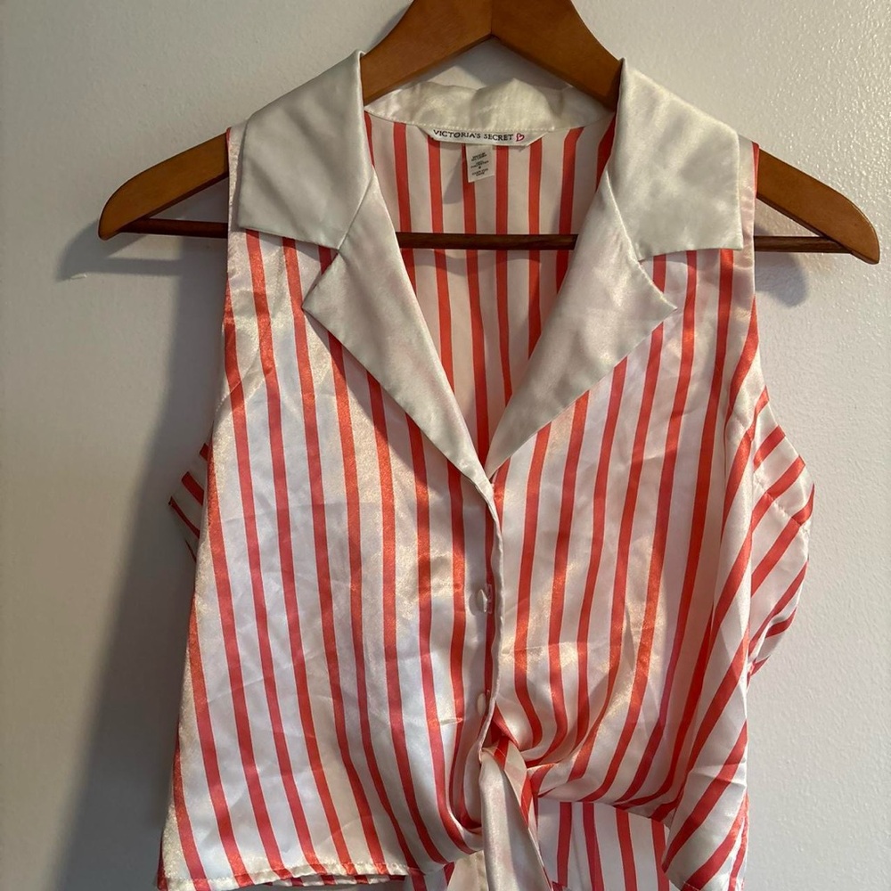 Vintage Victoria's Secret Pink & White Stripe Tie-Front Sleeveless Top